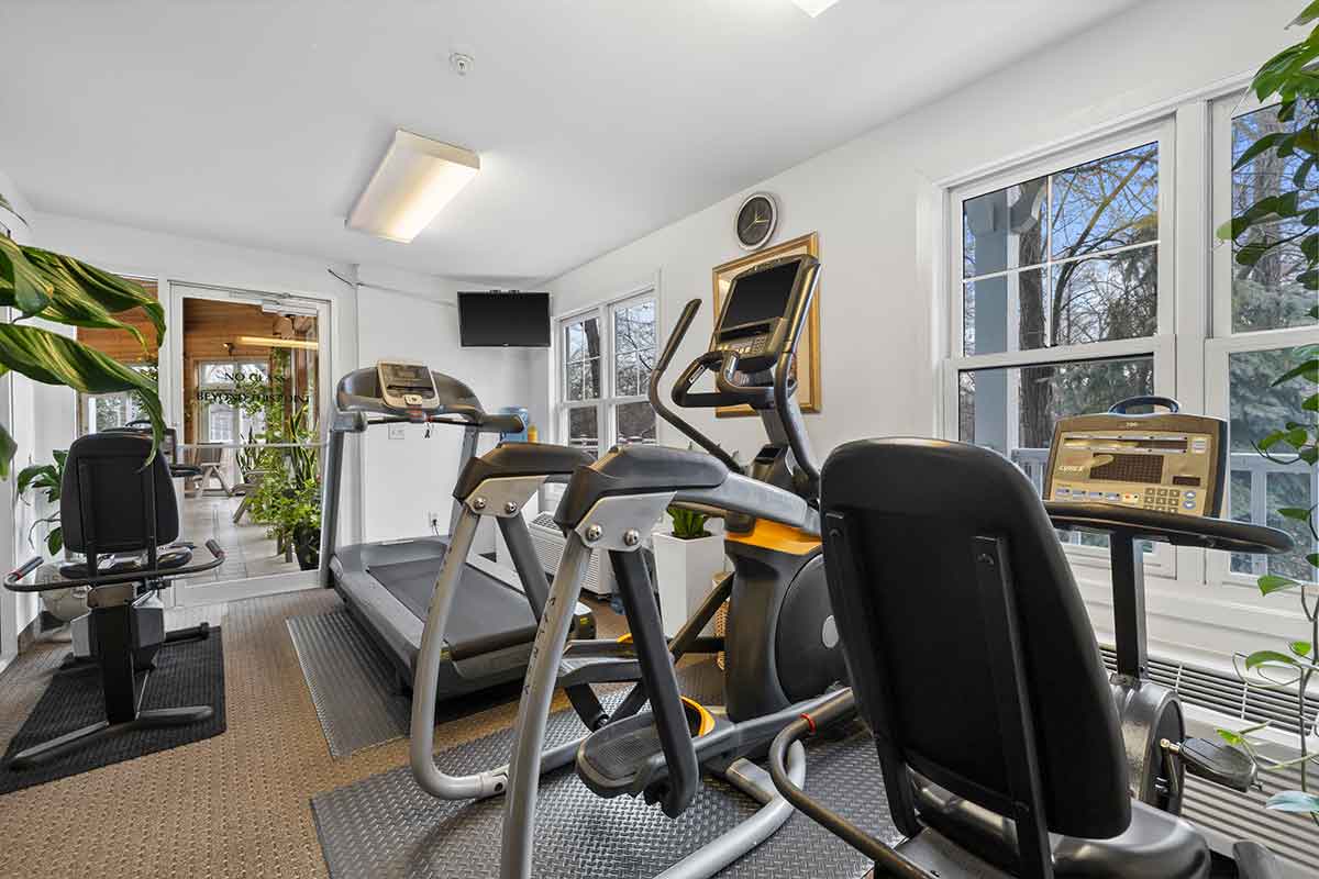 The fitness center at the Mill Creek Hotel in Lake Geneva offers a variety of fitness equipment.